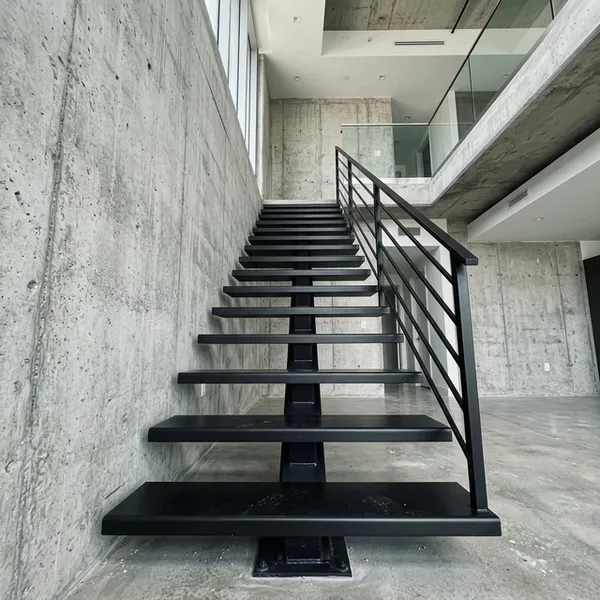 Hot-dip galvanized steel stringer detail on a Long Island floating stair system